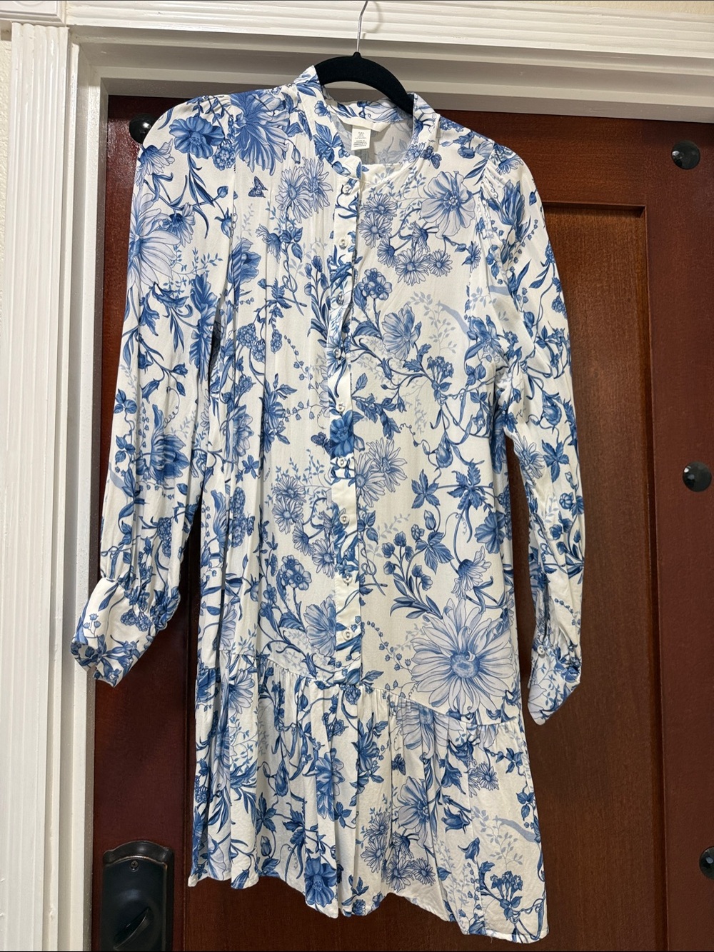 H&M White Mini Dress with Blue Floral Print